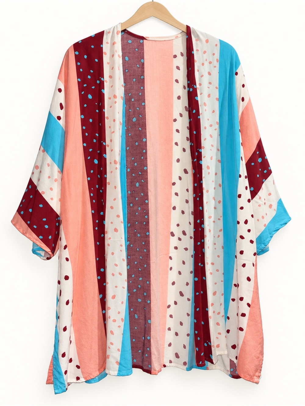 Dear Scarlett Color Block Polka Dot Kimono Open Front One Size